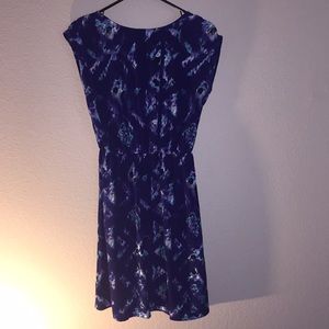 Purple dress with white and teal splat colors